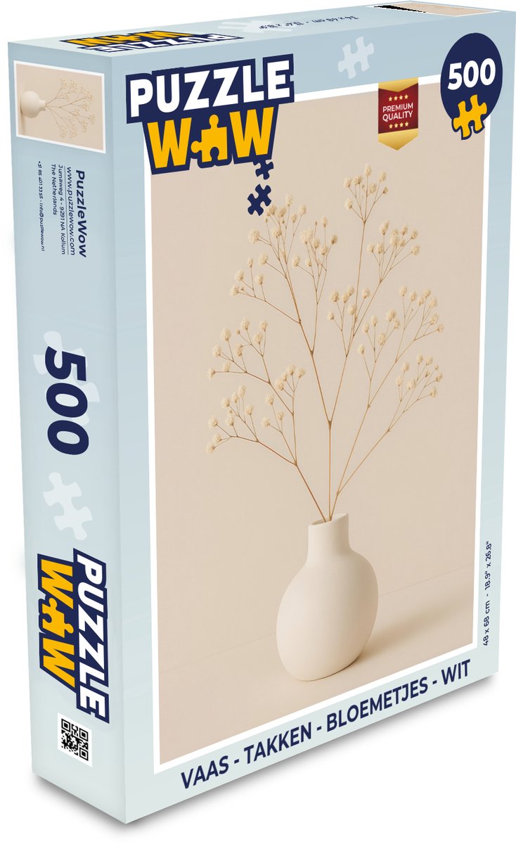 Puzzel Vaas - Takken - Bloemetjes - Wit - Legpuzzel - Puzzel 500 stukjes