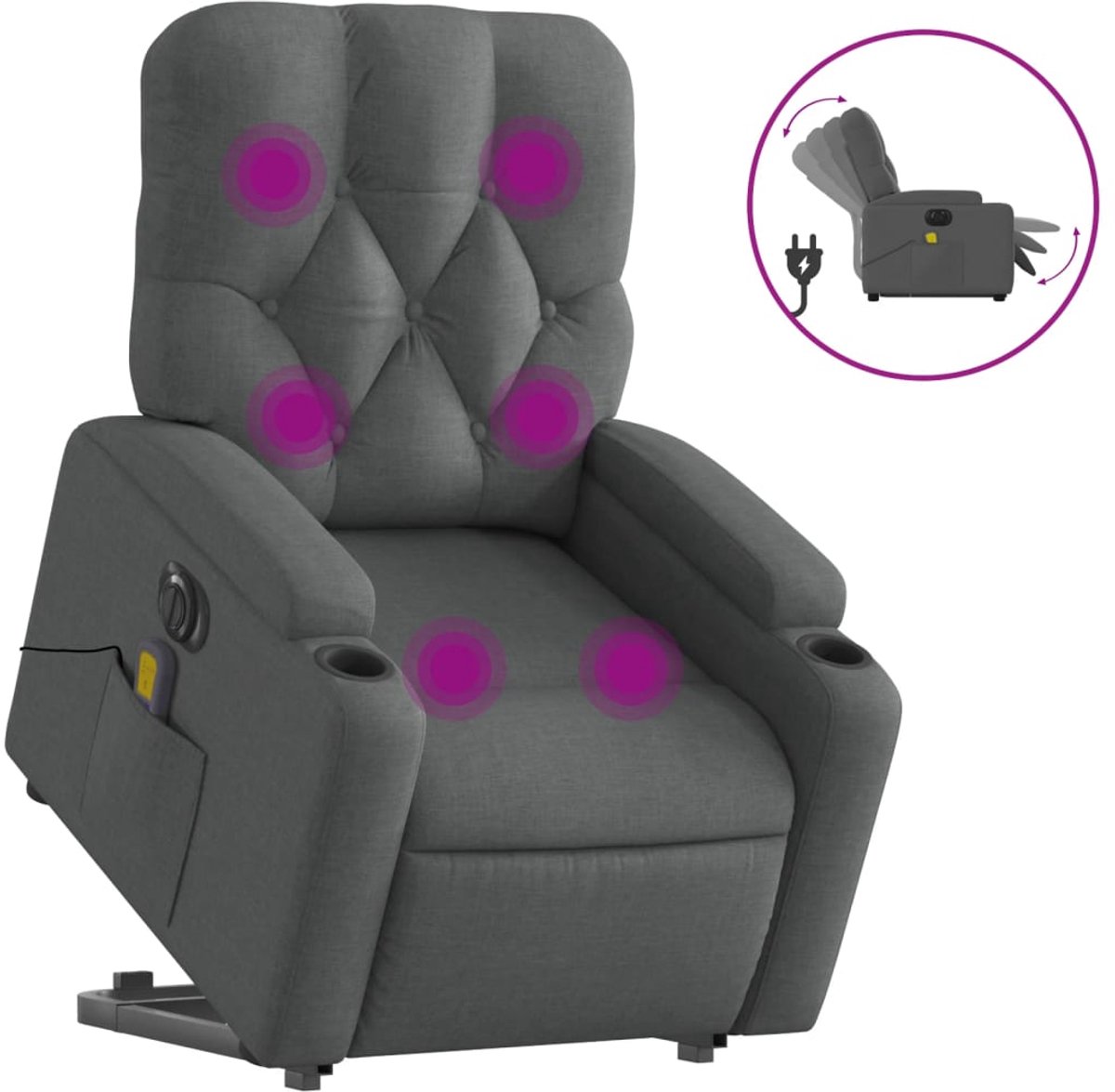 vidaXL Sta-op-massagestoel - elektrisch - verstelbaar - stof - donkergrijs