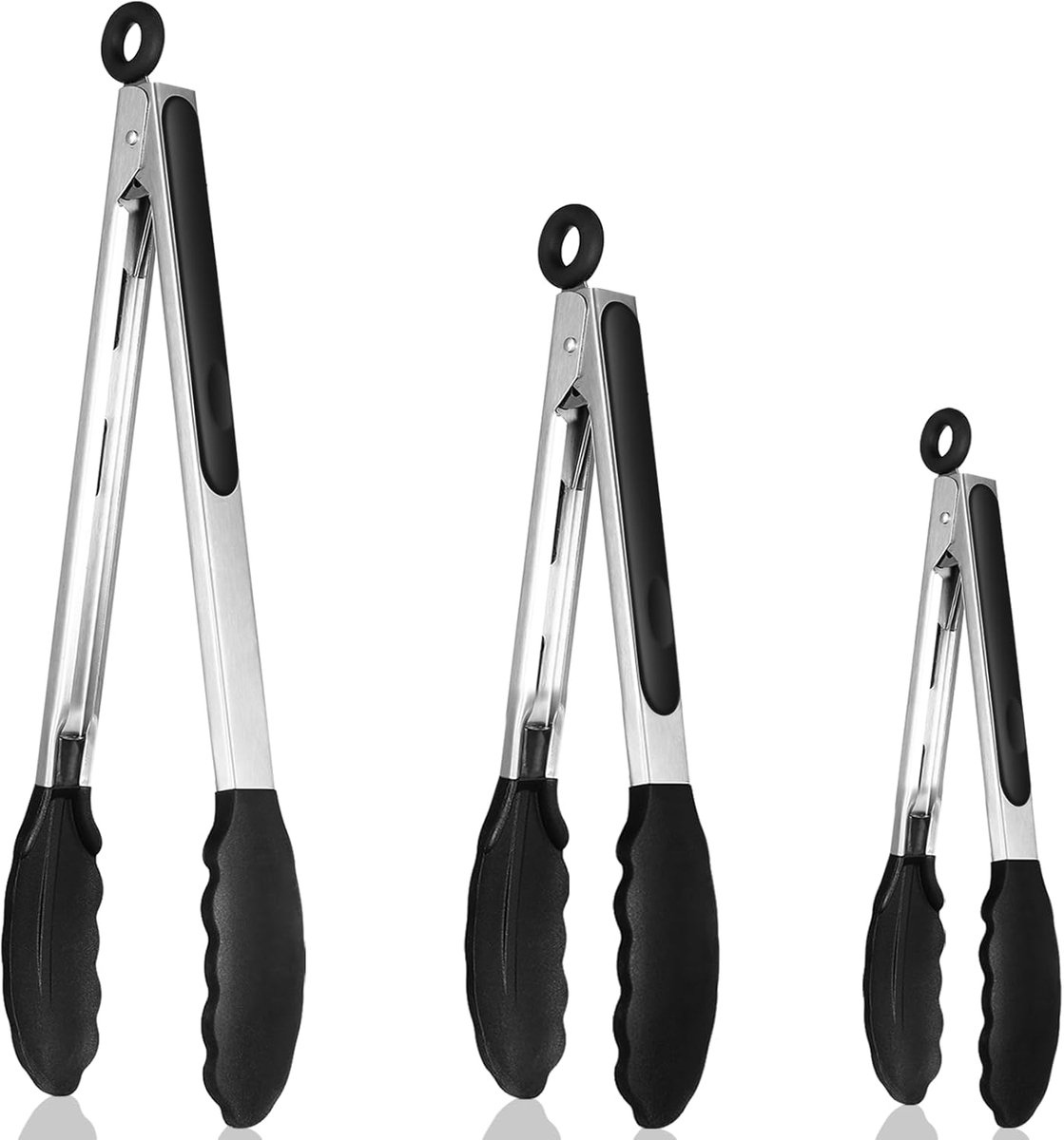 Ynkkvre - Keukentangen Set van 3 - Hittebestendig - Roestvrij Staal met BPA-vrije Siliconen Tips - Krasvrij - Voor Koken, Bakken en Grillen - 18 cm, 23 cm en 30,5 cm