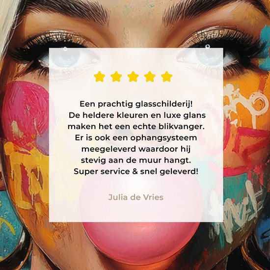 MuchoWow® Tableau sur verre 120x80 cm - Tableau sur verre acrylique - Femme - Chewing-gum - Graffiti - Amour - Photo sur verre - Décoration murale salon - Décoration murale chambre - Peintures