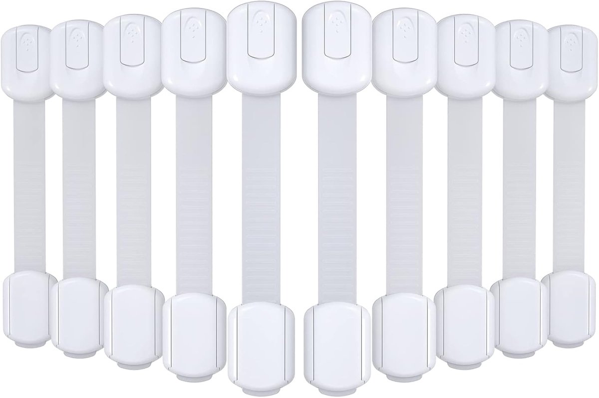 Image of 10-pack verstelbare veiligheidskastsloten - Sloten - Geschikt voor keukenkasten, kasten, koelkastladen, vriezers, toiletten - Eenvoudige installatie - Geen gereedschap nodig - Wit