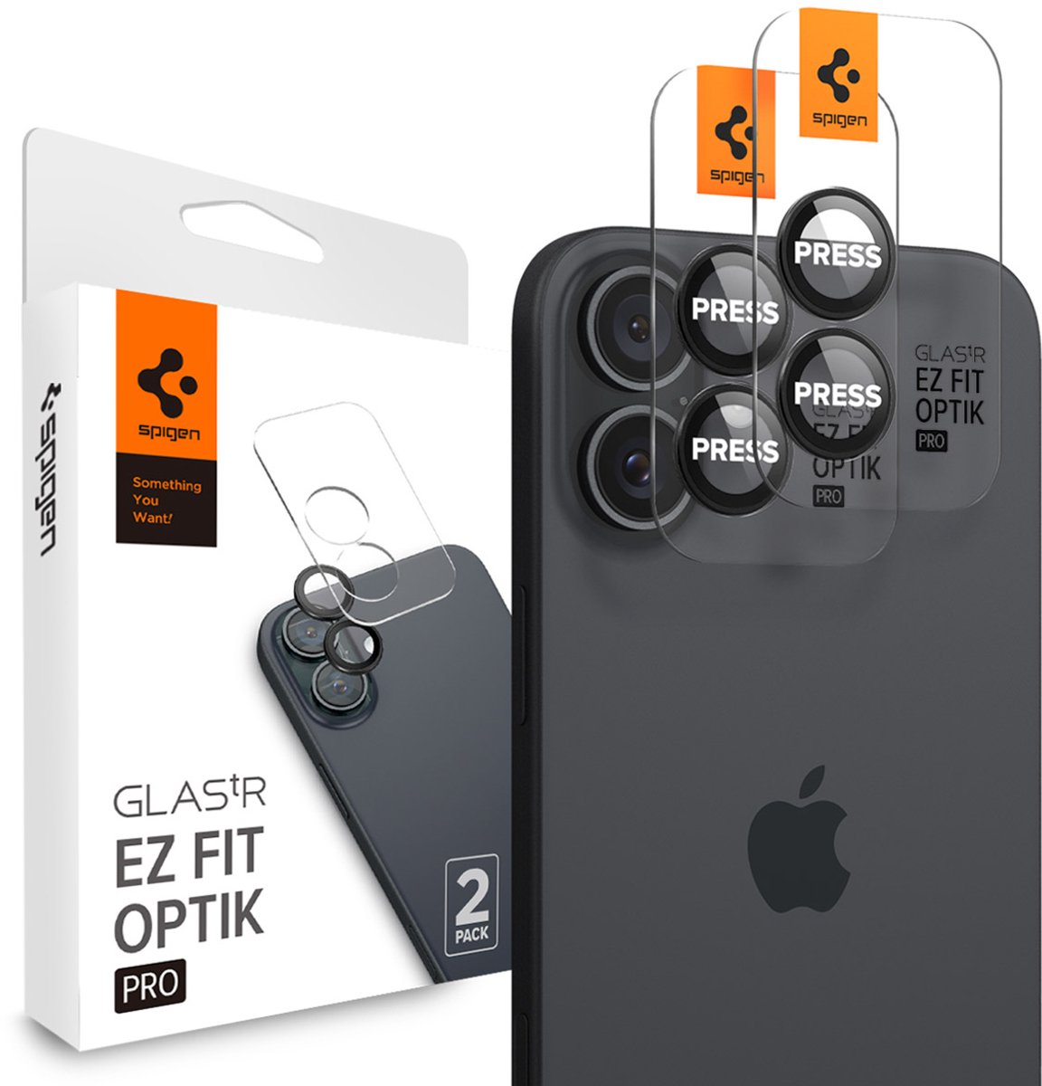 Spigen Optik Pro EZ Fit Camera protector geschikt voor iPhone 16 / 16 Plus - 2 Stuks - Zwart