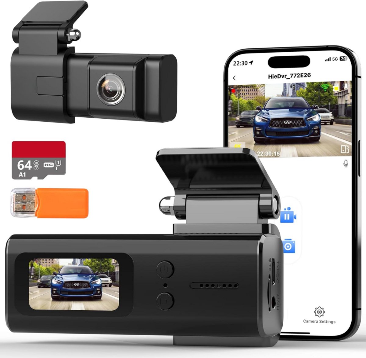 Lexium Dashcam - Daschcams - Auto - Camera - Vooruit - Achteruit - Video - Autobeveiliging - Parkeerbeveiliging - Recording - Dag en Nacht - Schadepreventie