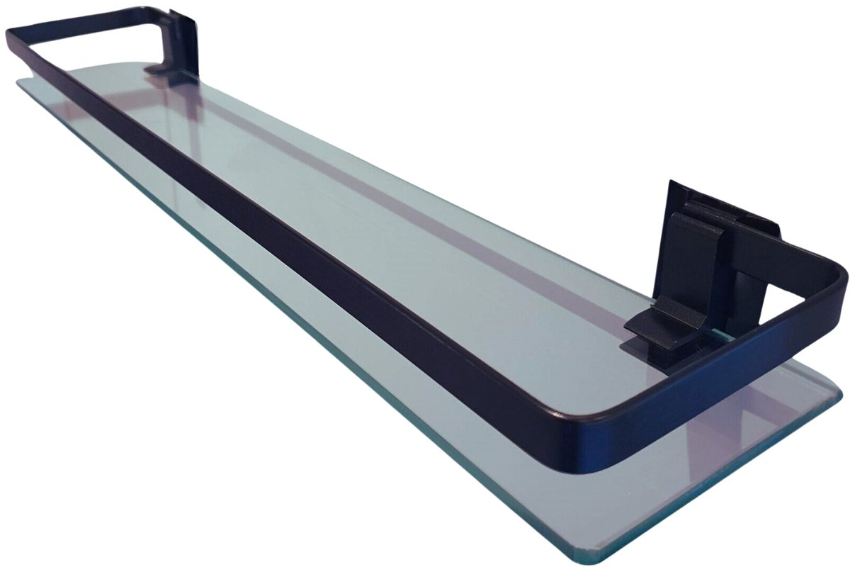 Hoexs - Doucherek 50cm - Zwart - Planchet - Badkamerplank - RVS - Wastafel Glas | Wandplank Badkamer | Wastafel
