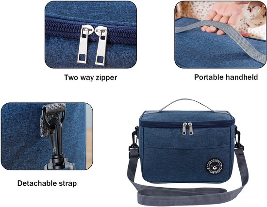 EXCITAT Kleine koeltas - Lunchboxtas - Geïsoleerde lunchtas - Opvouwbaar - Lunchtas - Draagbare lunchboxtas - voor werk, reizen, kantoor, picknick - Marineblauw van EXCITAT — afbeelding 3