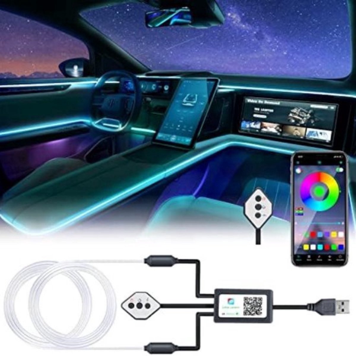 WNHB® LED Interieurverlichting Auto - Sfeervolle LED Strip Verlichting - Neonlicht voor Autointerieur