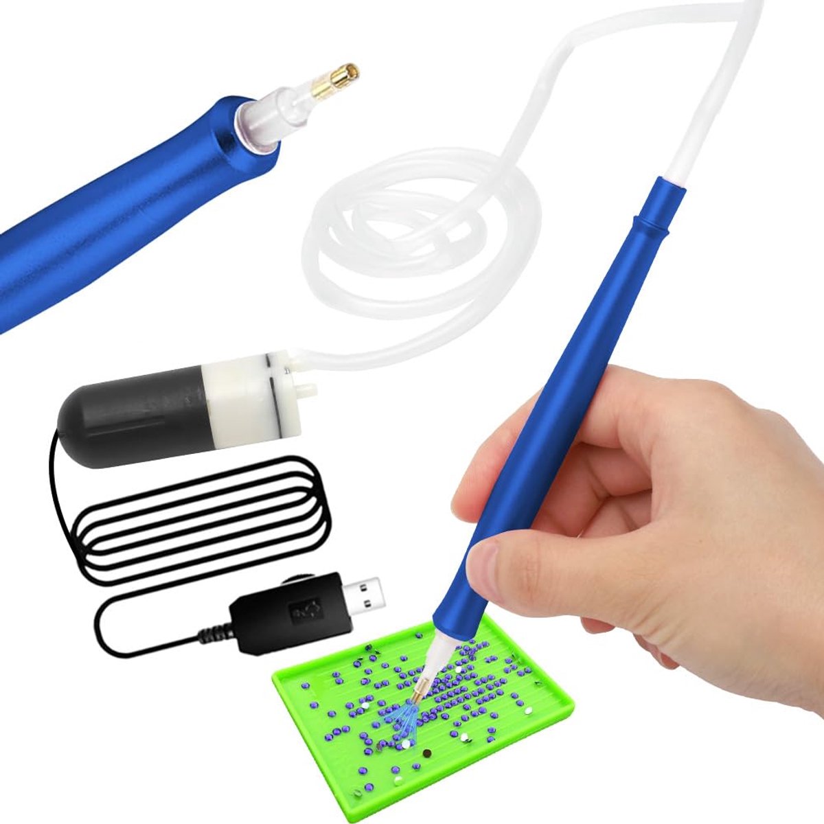 Elektrische Diamond Painting Pen - 5D Diamond Painting Gereedschap met Opvangbakje - Voor DIY Knutselen, Diamant Schilderen en Borduren - Blauw