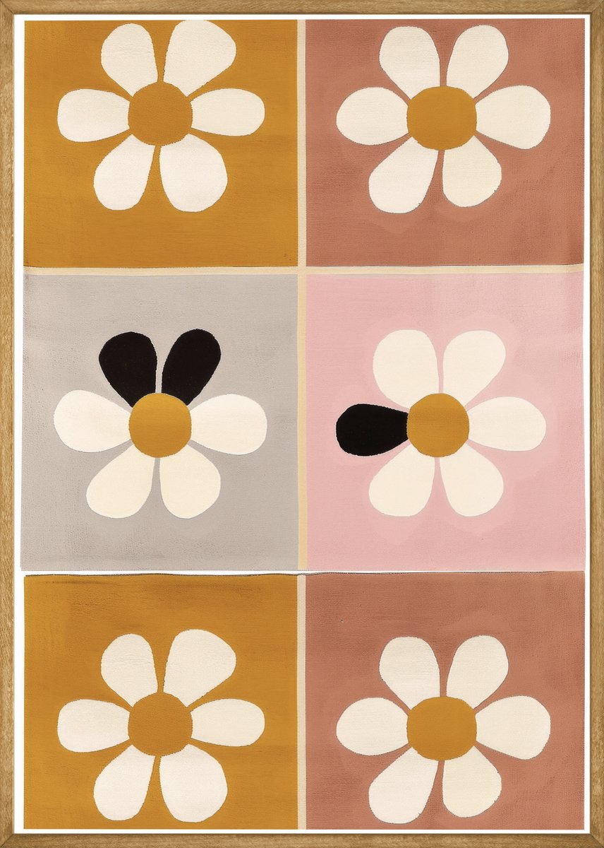 Vrolijke Bloemen in Blokken Poster - 50x70 cm