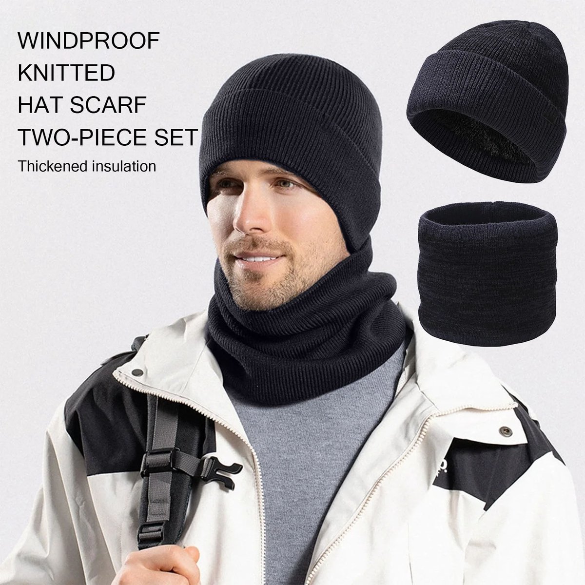 Winter Gebreide Muts en Sjaal Set - Fleece Gevoerde Oorwarmers, Winddichte Nekwarmer voor Heren, Dames, Unisex Koud Weer Accessoires