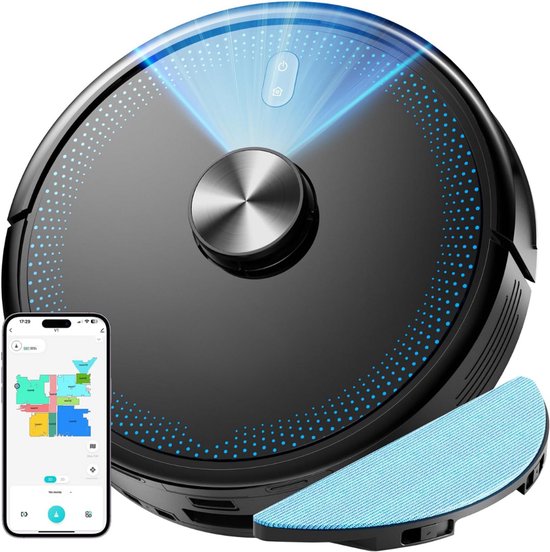 SCH® Robotstofzuiger met app - Robotstofzuiger - Robotstofzuiger huisdieren - Zwart - 33cm x 33cm x 10cm