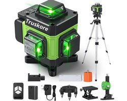 Truskore Kruislijnlaser Met Statief - 4 tot 16 Lijnen - 4D Professionele Bouwlaser - 50 Meter Meetbereik - Zelfnivellerend - 360 Graden - Laser Waterpas - Lijnlaser - Complete set - Groen