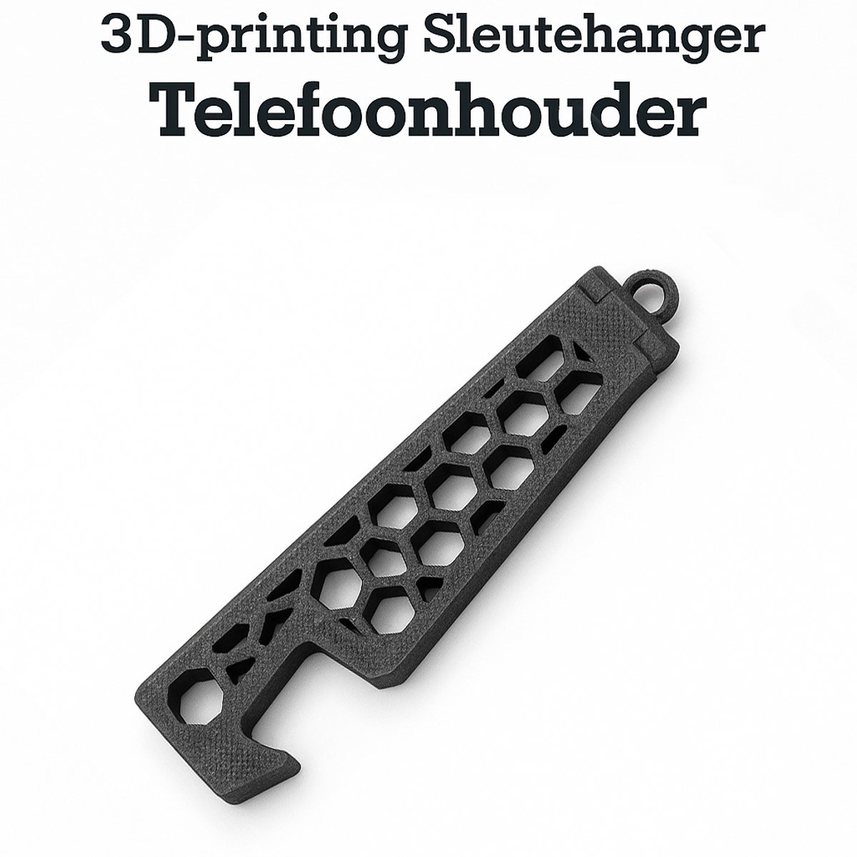 Inklapbare Telefoonstandaard Sleutelhanger – 3D Honeycomb Design – Compact & Stevig – Zwart
