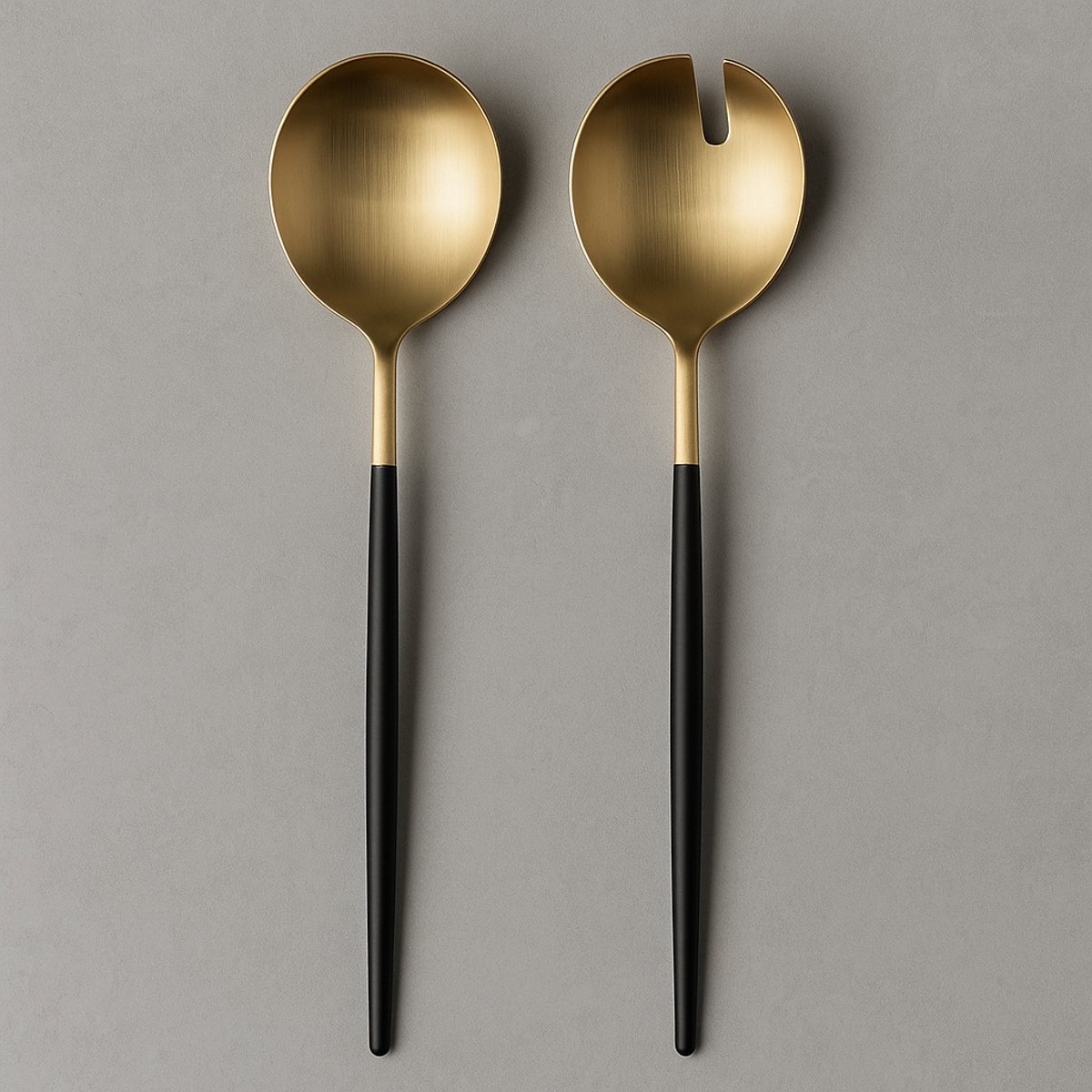 Saladebestek Set – 2-delig – Goud met Zwarte Handgreep