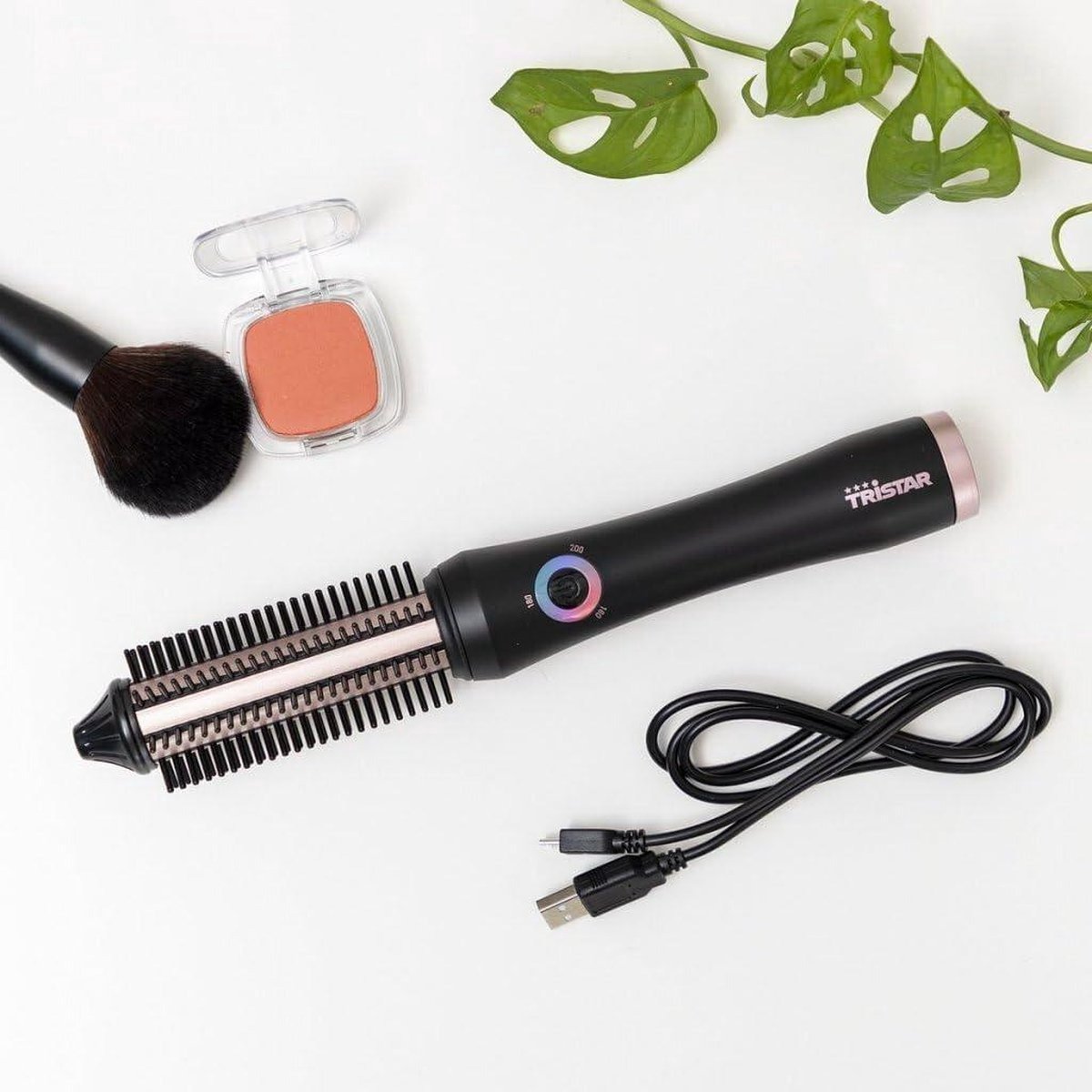 WNHB® Draadloze föhnborstel 2-in-1 – zwarte roze stylingtool met ionische technologie – föhn en borstel in één