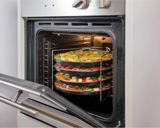 Pizzaplaat, rond, 28 cm, set van 4, pizzaplaat met antiaanbaklaag, gezond, niet