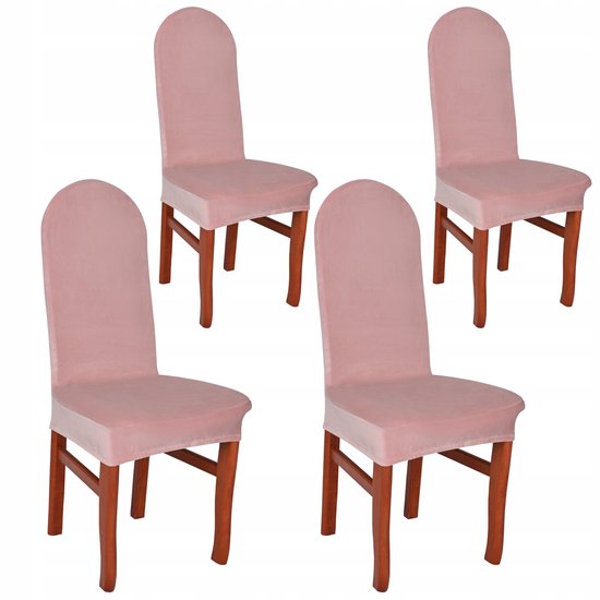 4 Housses de siège rondes en Velours rose avec élastique