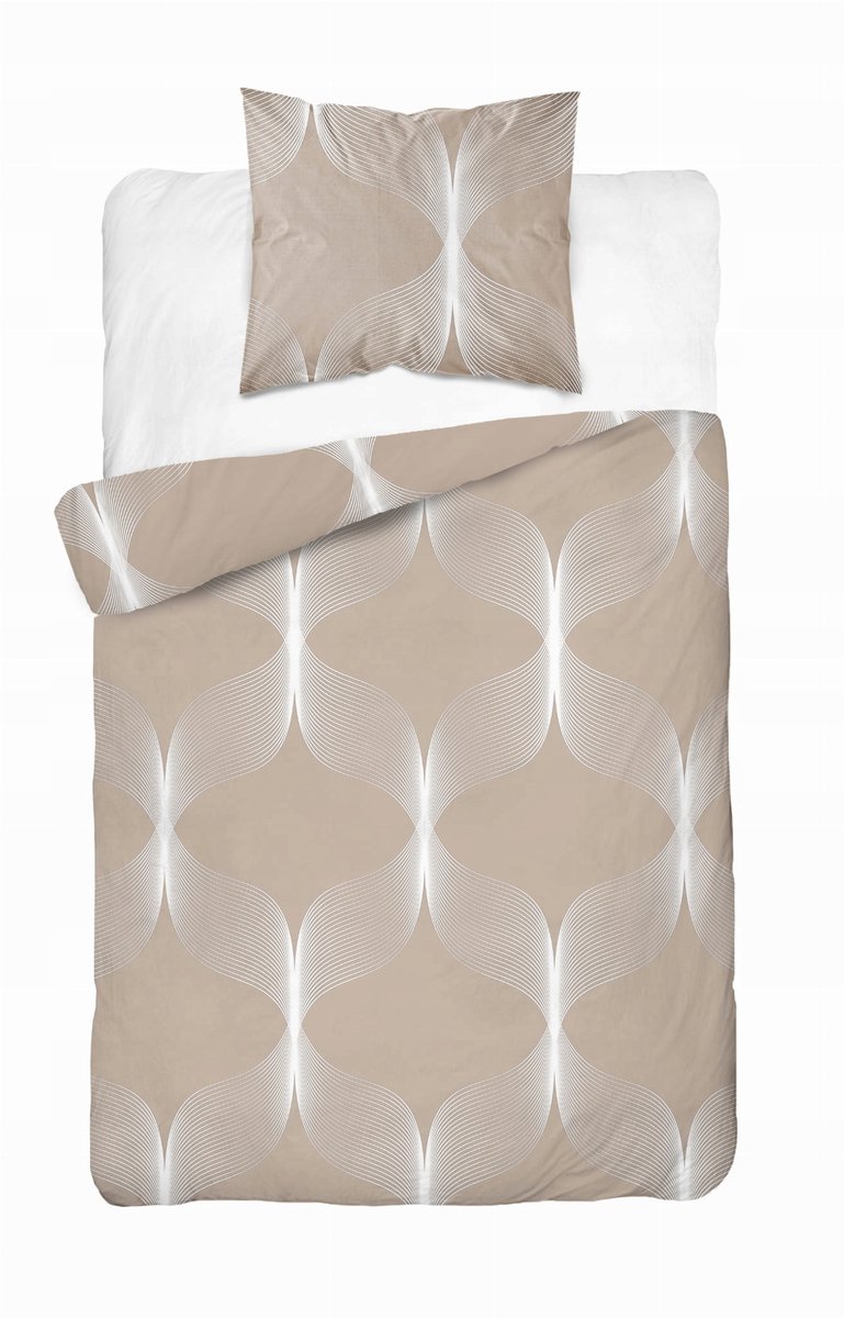 Dekbedovertrek Katoen 140x200 Geometrisch Beige met Kussensloop