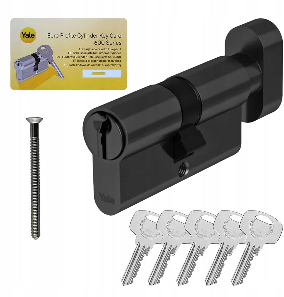 Yale Y600 Cilinder met Knop, 85G/35, Zwart, 5 Sleutels, ATTEST
