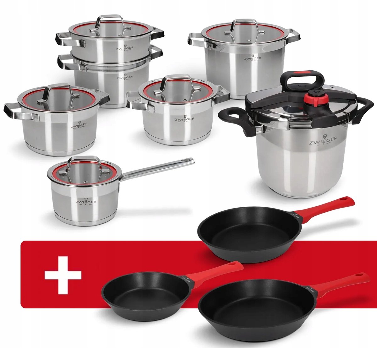 Zwieger Klassiker Pannenset & Snelkookpan 16-delig Obsidiaan
