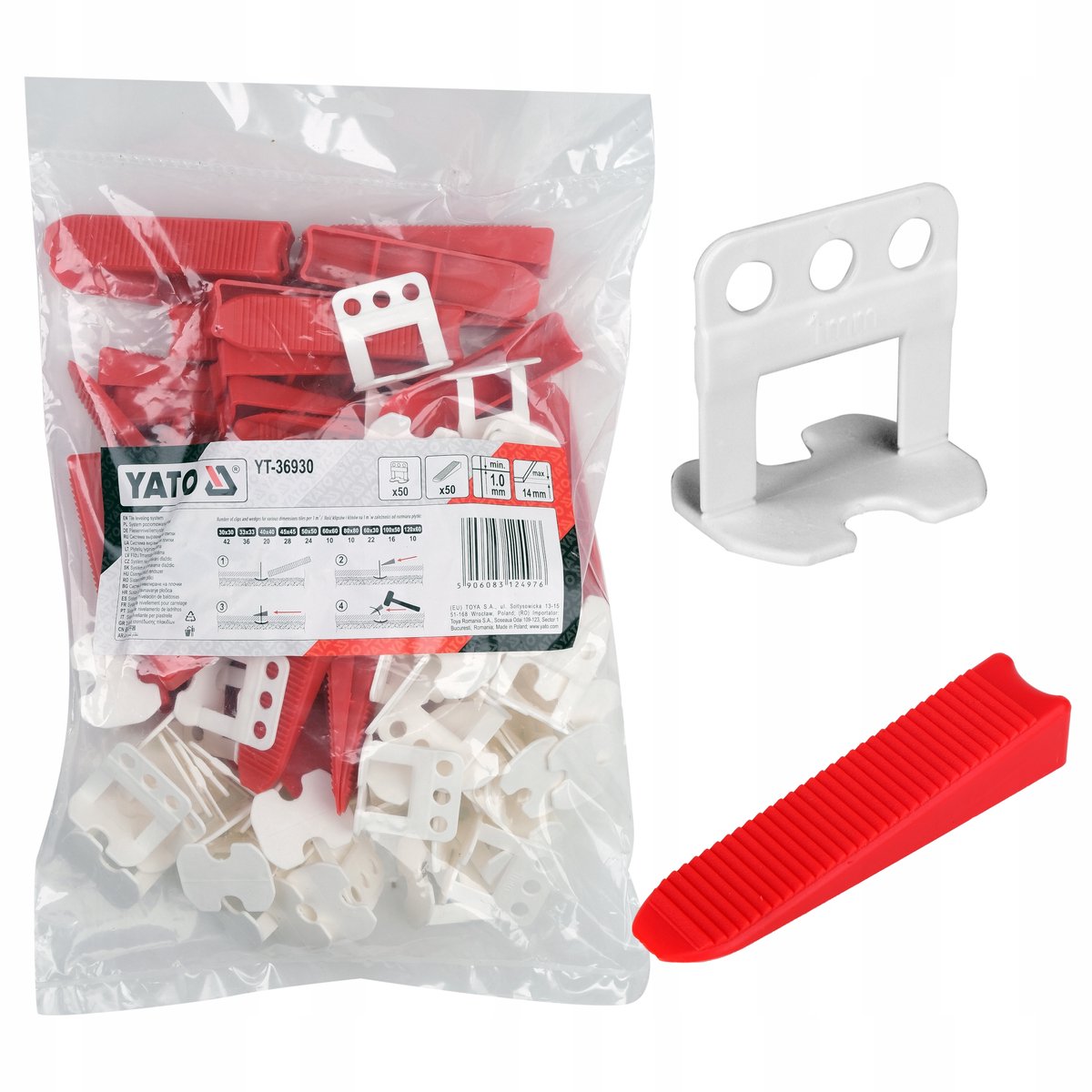 Yato tegelnivelleringssysteem 1 mm - 50 clips en 50 wiggen