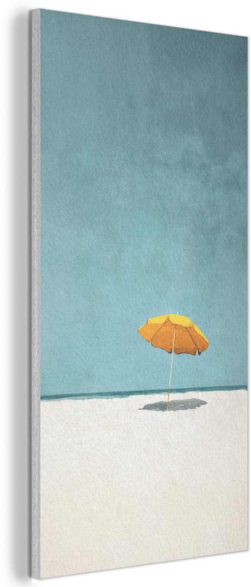 Akoestisch wandpaneel 40x80 cm - Vilt schilderij Parasol - Geel - Strand - Zee - Akoestische panelen - Geluidsdempende wanddecoratie - Geluidsisolatie woonkamer - Muurdecoratie geluidspanelen
