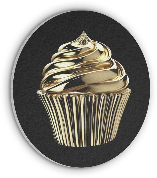 Akoestisch wandpaneel rond 80x80 cm - Vilt schilderij Cupcake - Eten - Goud - Zwart - Ronde akoestische panelen - Geluidsdempende wanddecoratie - Geluidsisolatie wandcirkel - Muurdecoratie geluidspanelen