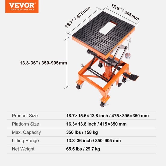 Motor Jack 500 kg High Load Capacity Lifting Tool Motor Repair Adjustable Workplace with Scissors for Motorcycle 45 x 15 cm