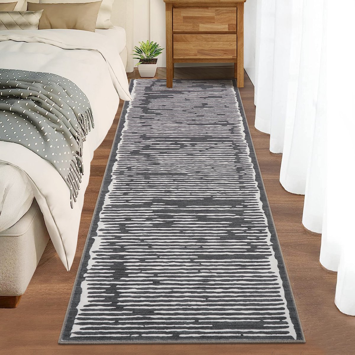 Kortpolig vloerkleed, loper voor in de hal, 80 x 150 cm, zwart - wasbaar vloerkleed voor in de slaapkamer, woonkamer en ideaal als keukenkleed - extra zacht, effen, antislip