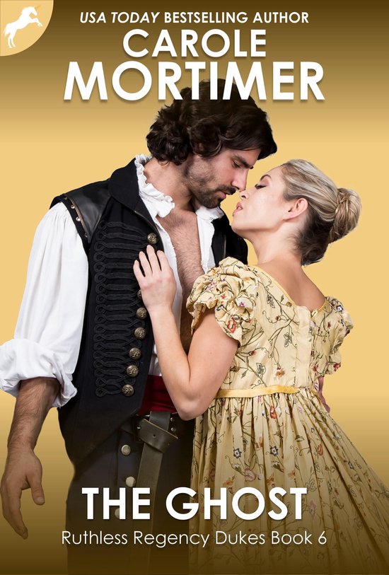 Un homme aux cheveux sombres et une femme aux cheveux blonds s'enlacent tendrement. Le texte 'CAROLE MORTIMER THE GHOST' apparaît sur la couverture.