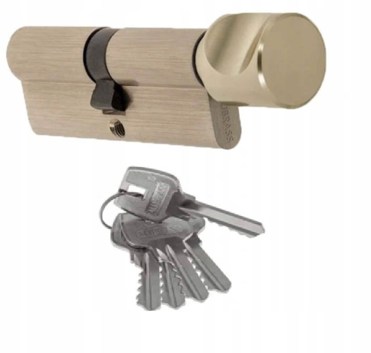Cilindrisch slot met knop, messing 30/45, 5 sleutels