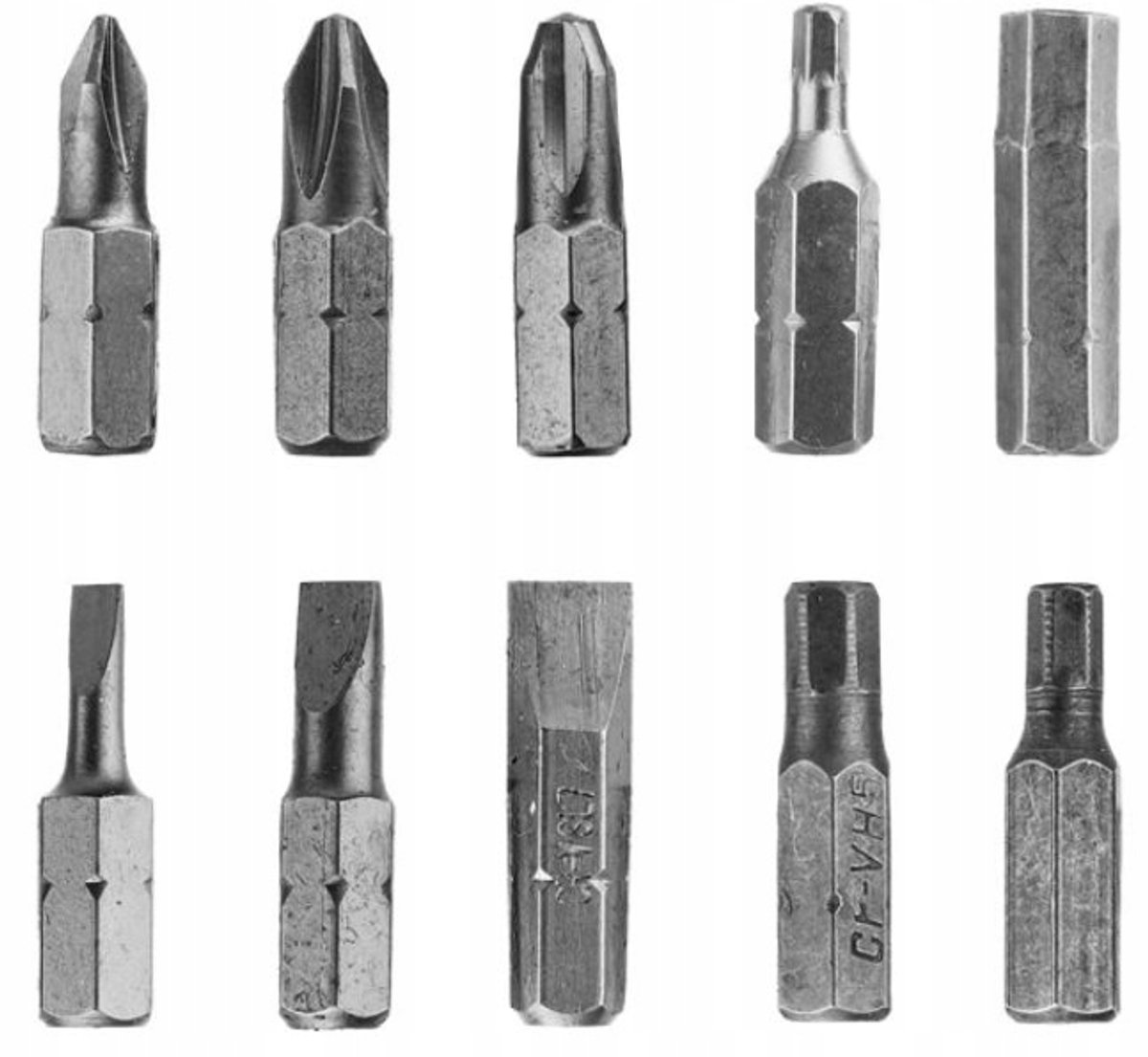 DREL 10-delige Bitset: PH, PZ, Zeskant, Plat - 25 mm