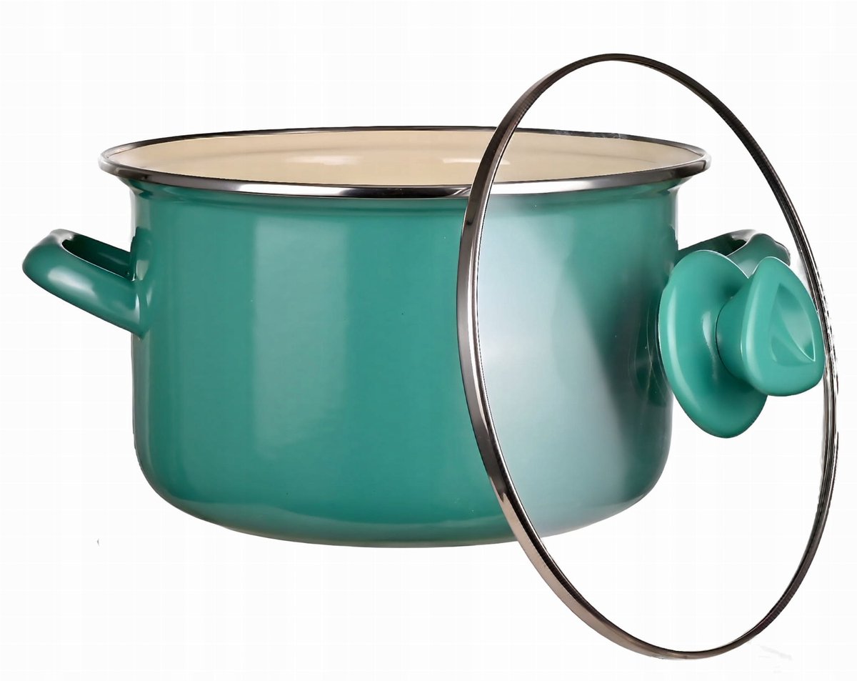 Degelijke Emaille Pan met Deksel, 5.5L, Groen