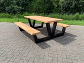 Picknicktafel hout en staal| stalen V frame| tuinmeubelen| tuintafel| industriele picknicktafel| Douglas/Lariks hout| buiten meubelen