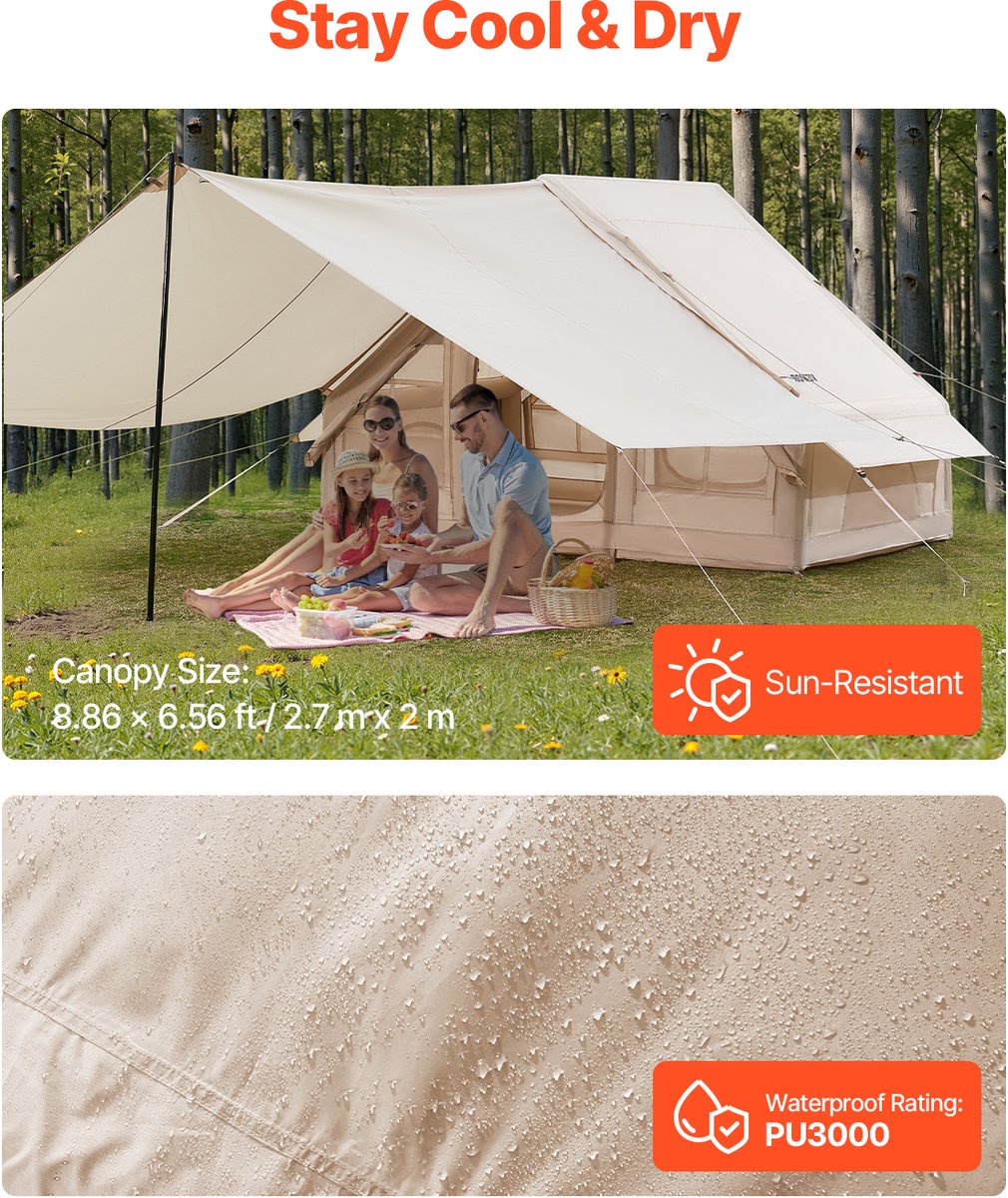 VEVOR Opblaasbare Tent 3-5 Persoons Glamping Tent met Pomp Luifel 3x2x2m – foto 4
