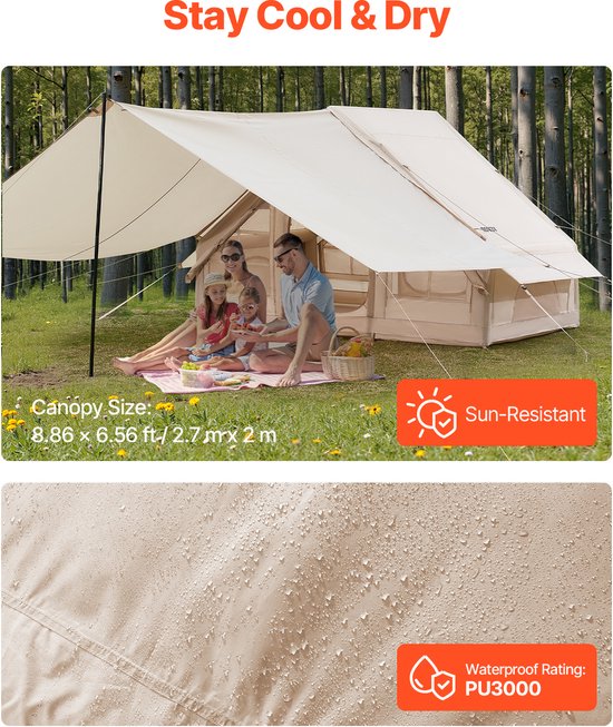 VEVOR Opblaasbare Tent 3-5 Persoons Glamping Tent met Pomp Luifel 3x2x2m van Vevor — afbeelding 4