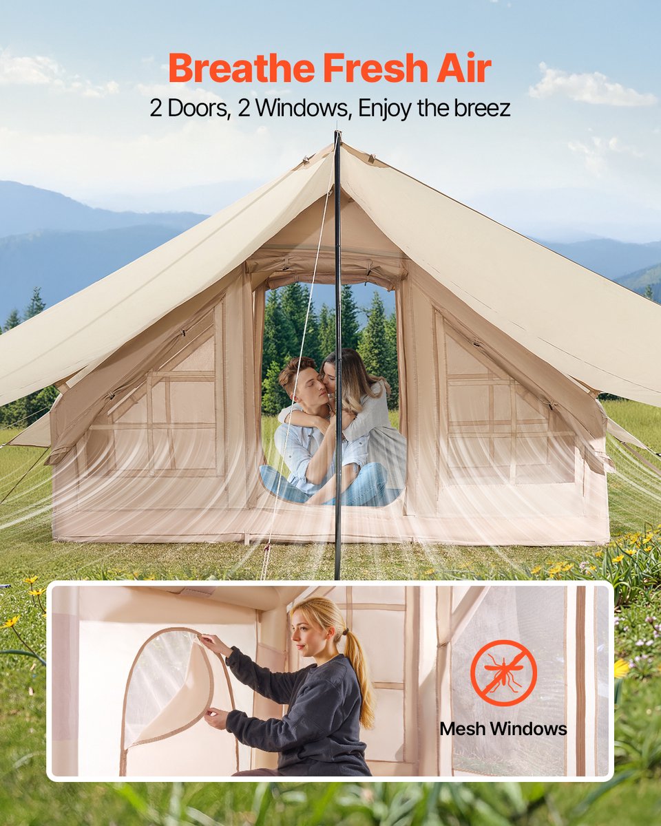 VEVOR Opblaasbare Tent 3-5 Persoons Glamping Tent met Pomp Luifel 3x2x2m – foto 7