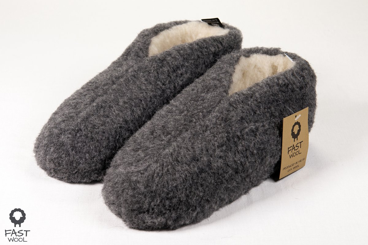 FAST WooL, Spaanse sloffen, 100% wol, grijs, maat 38