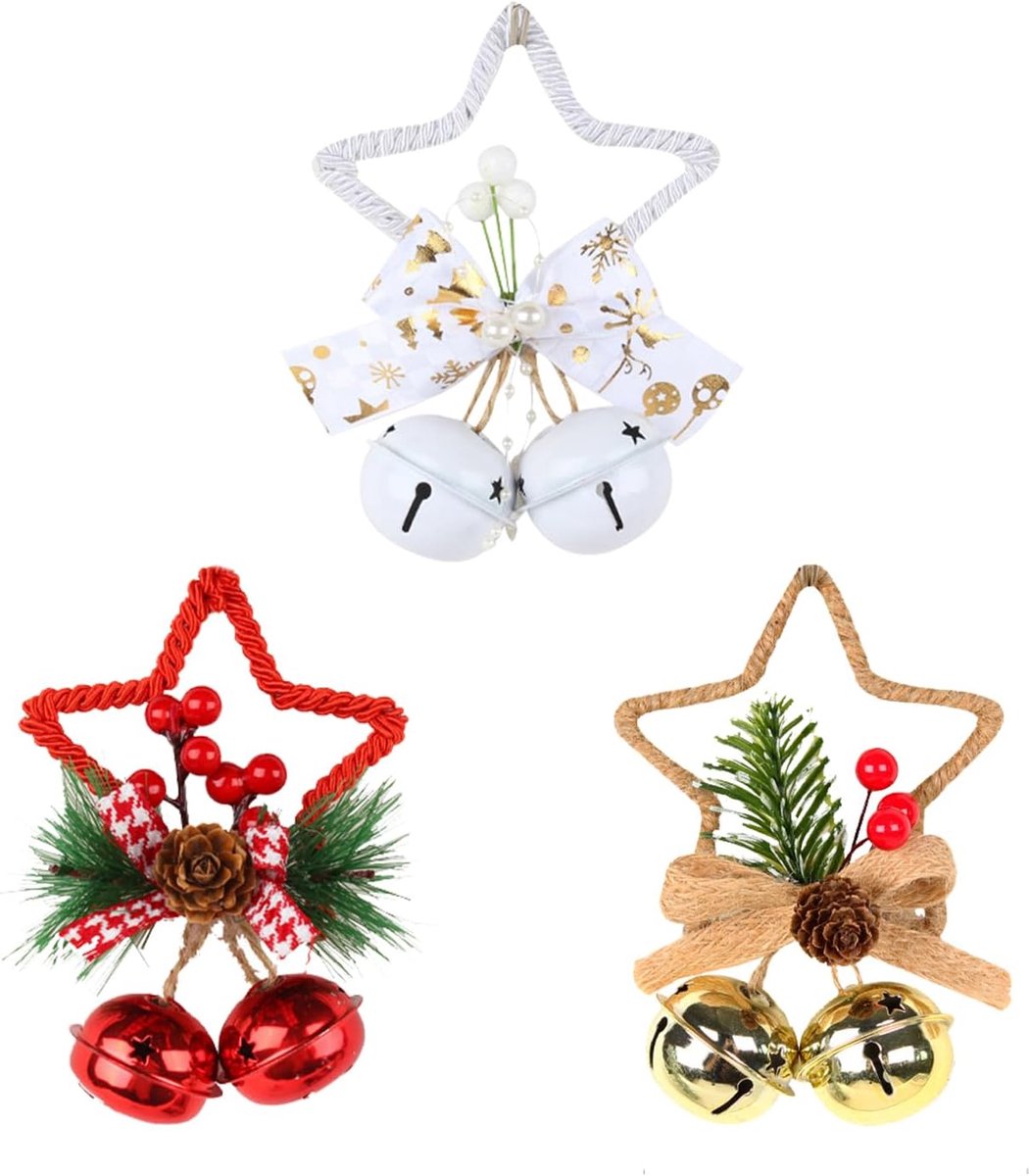 Kerstbel Ornamentenset van 3 stuks - 14 × 9 cm - Kerststerbel - Ornament - Deurbel - Kerstbel - Kerstboomornament - Knutselwerk - 3 Kleuren