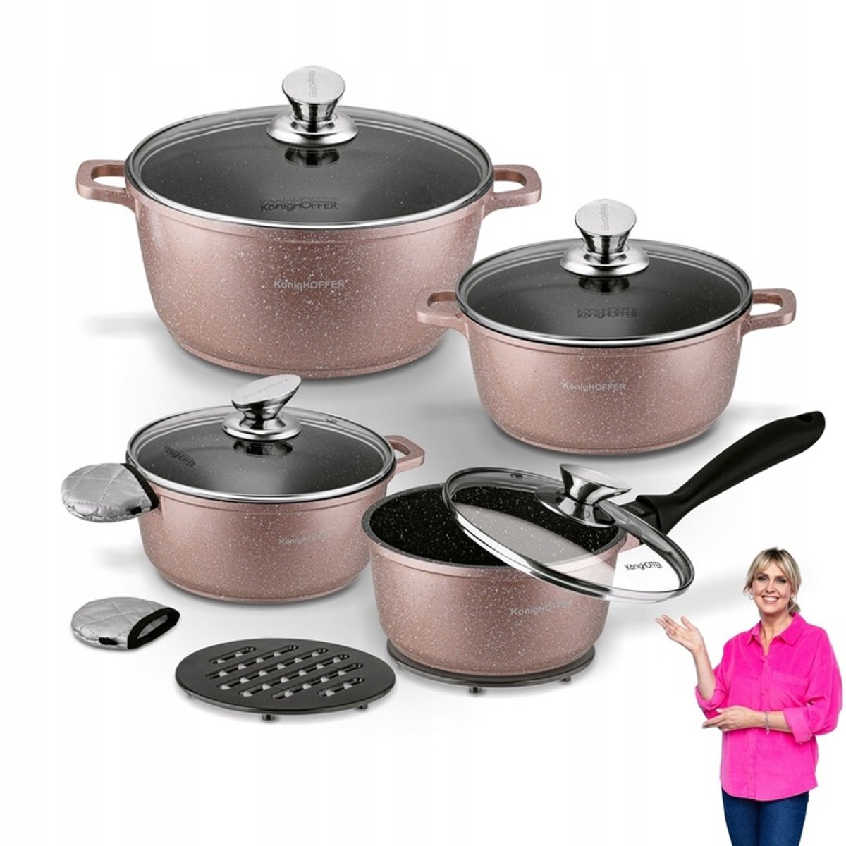 Konighoffer Pollo Rose Gold Pannenset 12-delig - Geschikt voor inductie