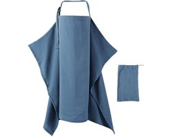 Babyvoedingshoes (met opbergzak),75*95cm katoenen voedingssjaal, verstelbare schouderband voedingsschort, dames voedingskleding van zuiver katoen, voedingssjaal,Marineblauw