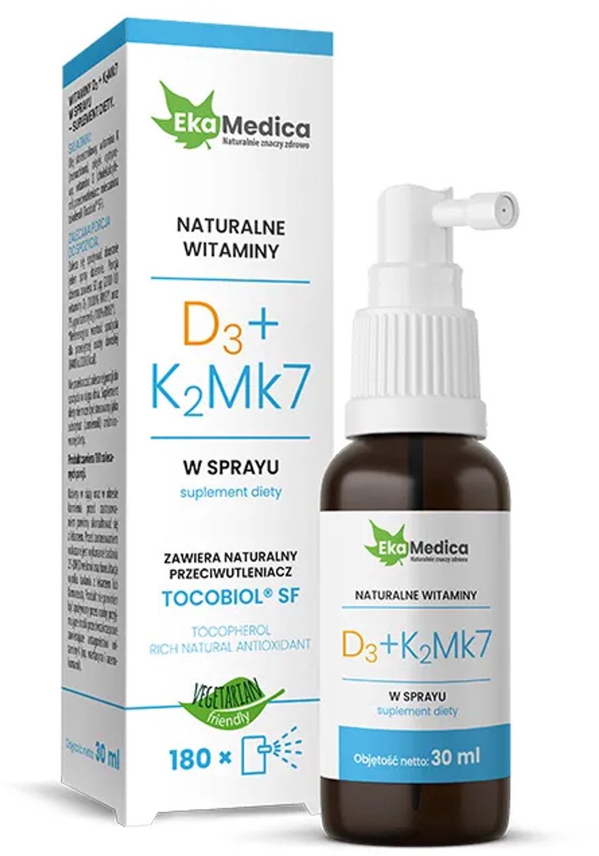 Vitamine D3 + K2 (Mk7) in sprayvorm. Gezonde botten. Regulering van calcium en fosfor. Geproduceerd in de EU.