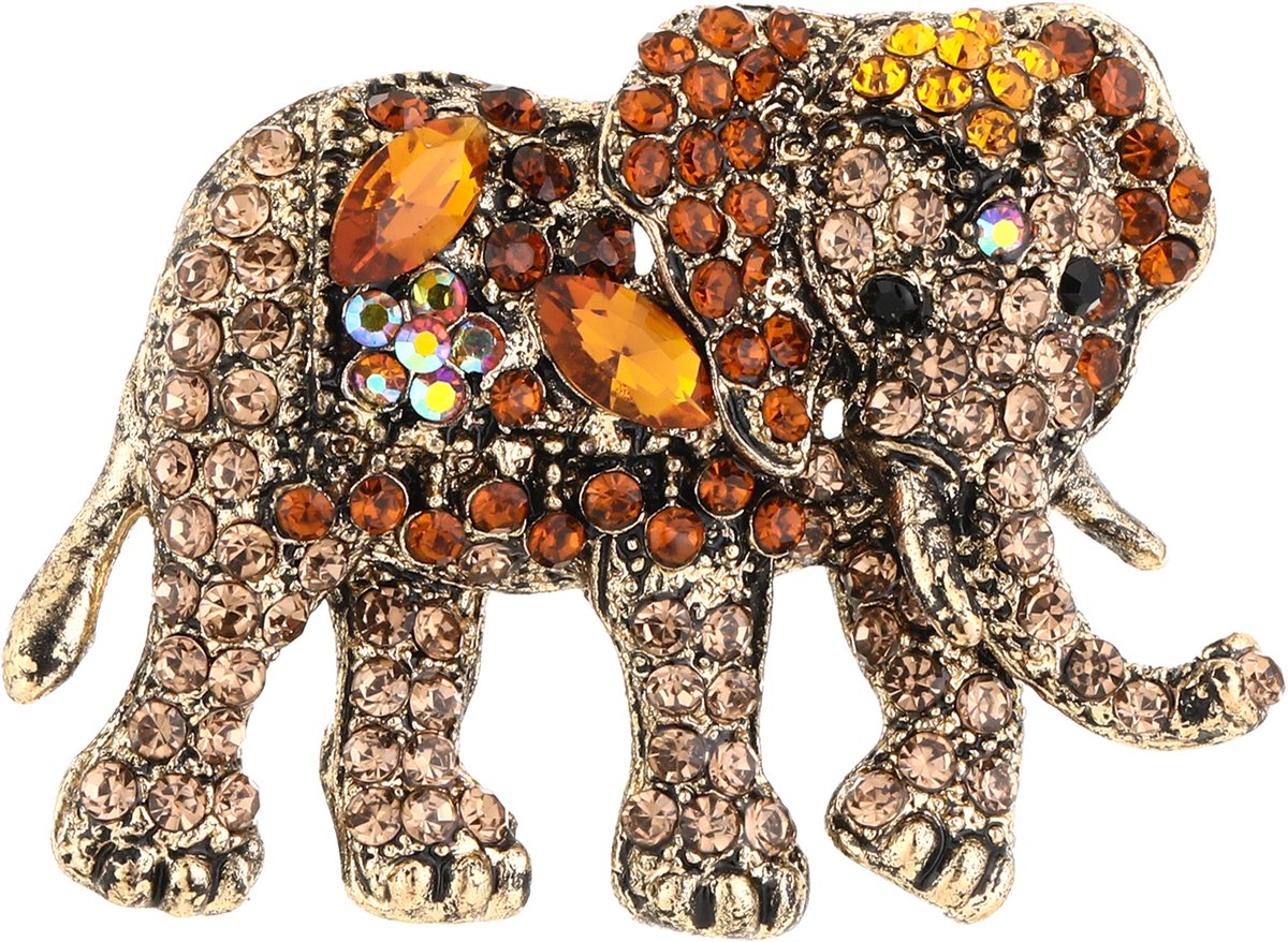 Broche olifant - Michelle Bijoux - Dames broche - Dames sieraden - Broche met olifant - Bruin - Stainless Steel (verkleurt niet!) - Kerst sieraden - Kerst cadeau - Sinterklaas - Moederdag - Valentijn - Broches