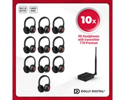 Dolly Digital© Professionele Silent Disco set | 10 Type DD oplaadbare headsets en 1 Type T70 oplaadbare zender met extra bereik.