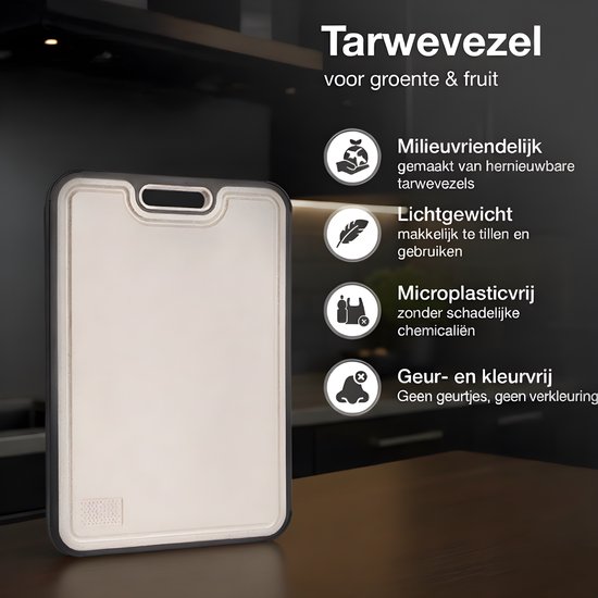 Titanium Snijplank – Dubbelzijdig met Tarwevezel – Metalen Snijplank – Hygiënisch & Roestbestendig - Vermijd Microplastics