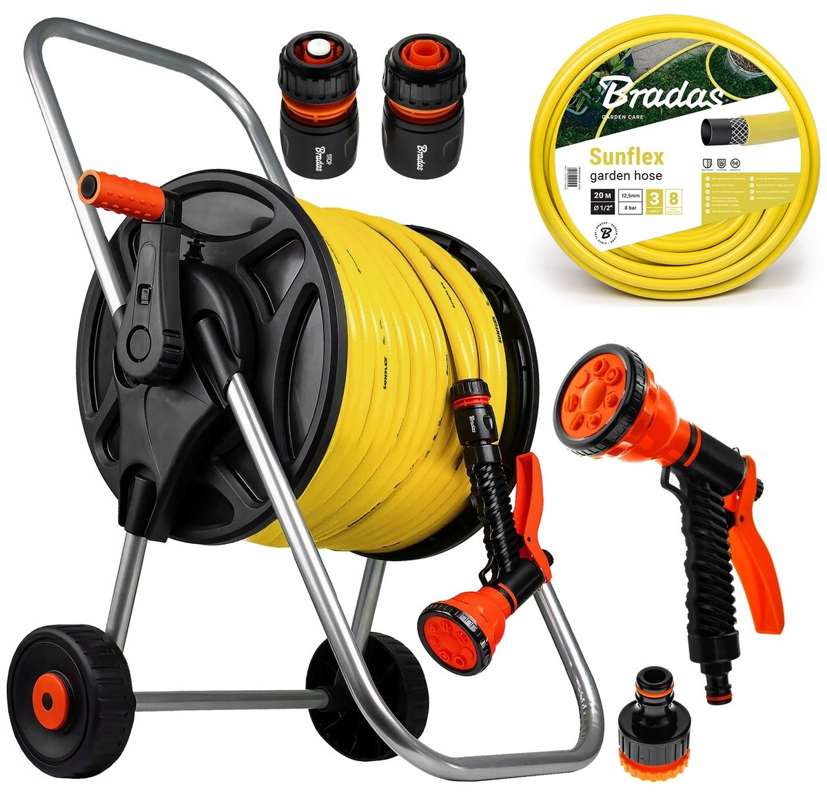 Tuinwaterslang op trolley, 20m, 1/2", sproeier met 7 functies, compleet