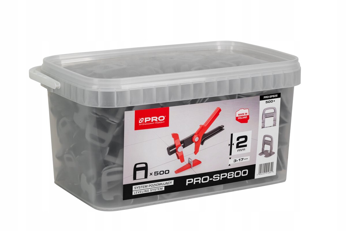 PRO-SP800 Tegelnivelleersysteem 2mm - 500 Clips + Emmer