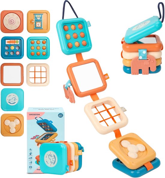 Kraftverdia - Activiteitenbord voor 1-jarigen - Montessori speelgoed - Sensorisch Speelgoed - 8-in-1 sensorisch reisspeelgoed voor peuters - Educatief Spel - Busy Board - voor Thuis en Onderweg