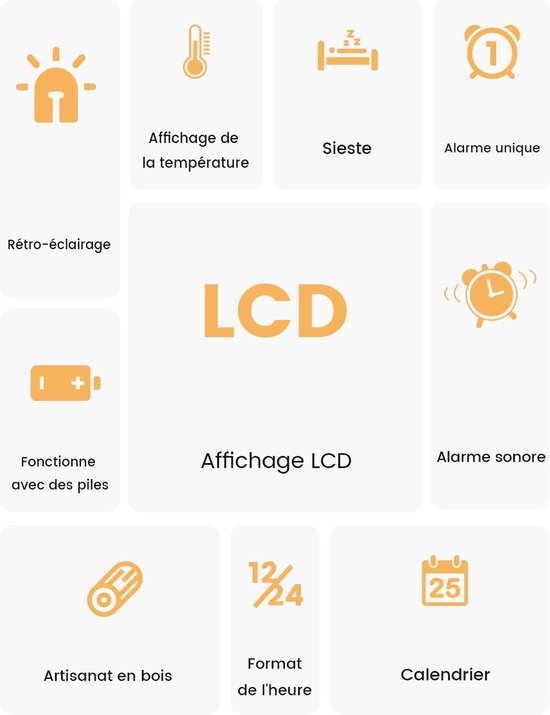 Houten digitale wekker, LCD-digitale klok met datum, temperatuur, snooze-functie, achtergrondverlichting, digitale klok op batterijen [Vereist 3 AAA-batterijen] van houten — afbeelding 4