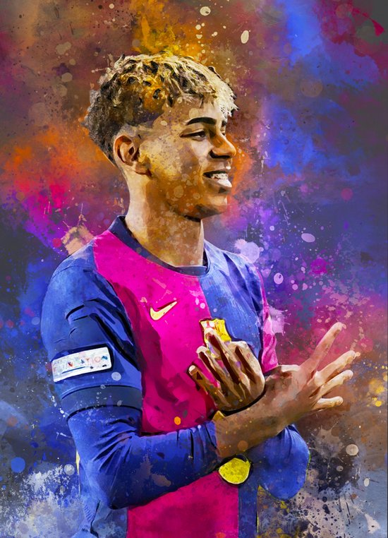 Yamal poster - Voetbal wanddecoratie Lamine Yamal - A1 poster - 59.4x84 cm - Semi glossy fotopapier - Voetbal fan poster - Unieke poster van Lamine Yamal in Barcelona tenue