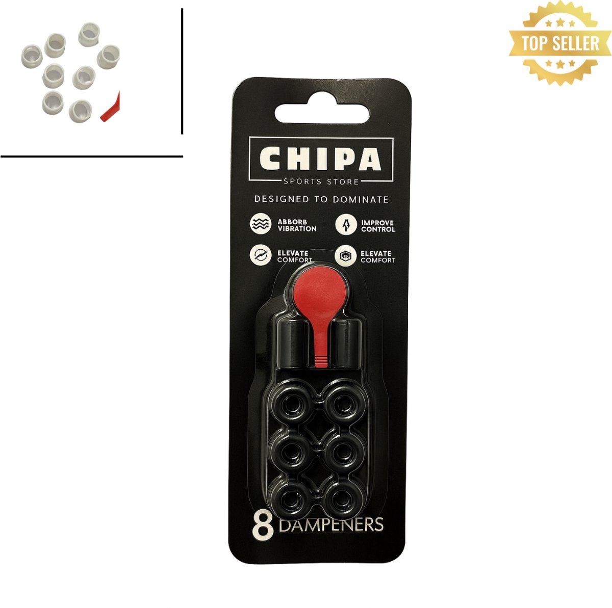 Chipa Padel demper set – 8 Demper Pads + Verwijderingssleutel – Zwart - Kracht, Balans & Controle - Padel Dampener set - Vibration dampener - Padelracket demper